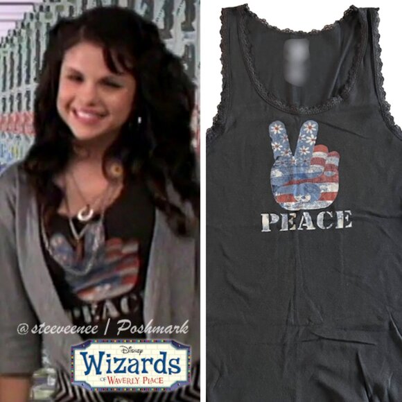 American Flag Peace Sign Lace Trim Tank ASO Alex Russo - Picture 1 of 6